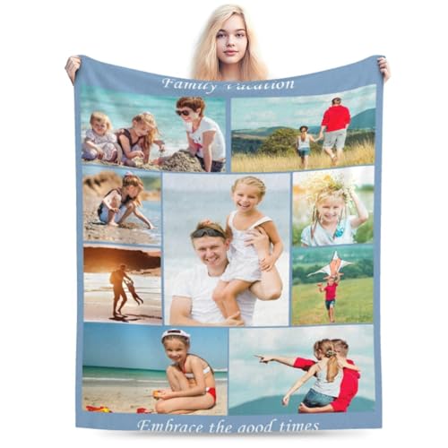 LouisBerry Personalisierte Decke mit Bild Text Überwurfdecke, individuelles Fotogeschenk Geburtstag, Urlaub, für Vater, Mutter, Kinder, Haustier, Freunde oder Paare von LouisBerry