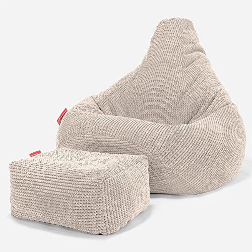 Lounge Pug, Gaming Sitzsack Sessel mit Hocker, Pom-Pom Creme von Lounge Pug