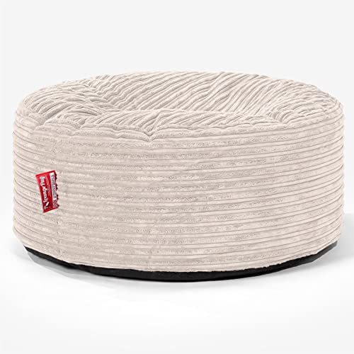 Lounge Pug Sitzsack Pouf 65 cm Rund, Elfenbein Cordstoff, Bequemer Sitzhocker oder Fußhocker, Sitzpouf von Lounge Pug