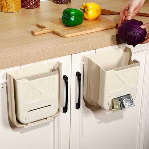 Lounsweer Faltbarer hängender Mülleimer für Küchenschranktür, 4 l, Kunststoff, Küche, Komposteimer, platzsparendes Design für Zuhause, Schranktür, Badezimmer, Büro, Wohnmobil, Auto (weiß) von Lounsweer
