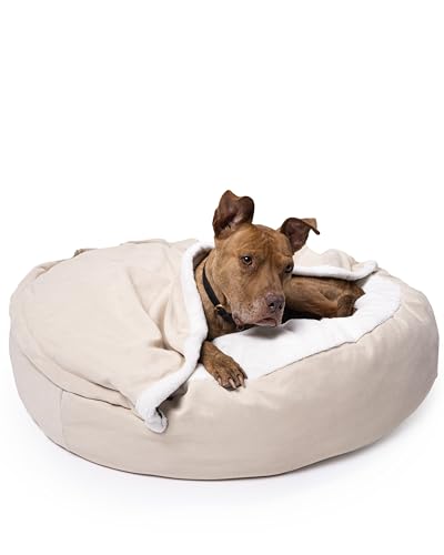 Lous® Flauschiges Hundebett, Hundehöhle, waschbar, große Hunde, kleine Hunde und Katzen, Katzenbett, abnehmbare Decke (XXL Light ca. 110cm Beige) von Lous