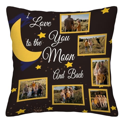 Individuelle Familienfoto-Kissenbezug - Personalisierter Kissenbezug mit Text, Ich liebe dich bis zum Mond und zurück, Geschenk für Geburtstag, Jahrestag, Weihnachten, Valentinstag Individuelle Familienfoto-Kissenbezug - Personalisierter Kissenbezug mit Text, Ich liebe dich bis zum Mond und zurück, Geschenk für Geburtstag, Jahrestag, Weihnachten, Valentinstag von Lousrion