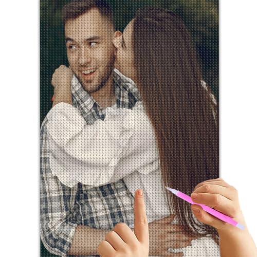Personalisierte 5D-Diamantkunst, DIY-Foto-Malerei-Set für Erwachsene, rundes Diamantbild, einzigartige Wanddekoration für Zuhause (25 x 25 cm) von Lousrion