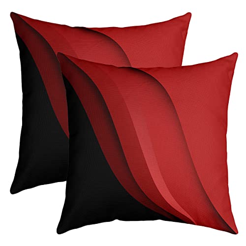 2er Set Kissenbezüge Geometrie Kissenbezüge 40x40cm Geometrische Streifen Linien Dekokissen für Home Dekor Kissenhülle Kissenbezug Umkehrbar Moderne Abstrakte Kunst Rot Schwarz Wurf Dekokissen von Loussiesd