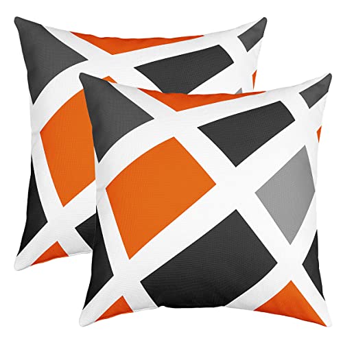 2er Set Kissenbezüge Geometrie Streifen Linien Kissenbezüge 45x45cm Geometrische Grau Orange Schwarz Dekokissen Dekor Kissenhülle Kissenbezug Umkehrbar Moderne Abstrakte Kunst Wurf Dekokissen von Loussiesd