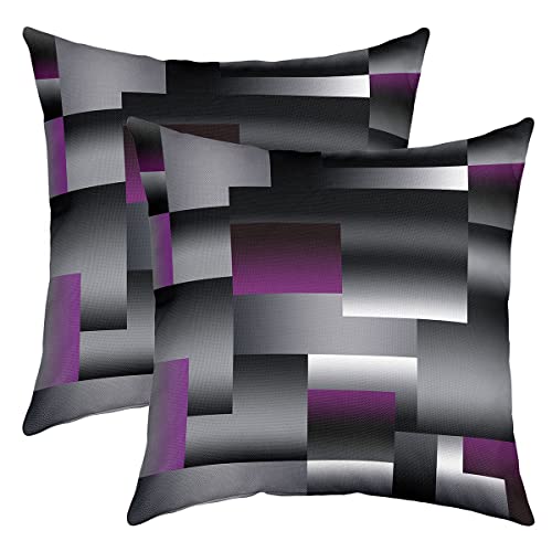 2er Set Kissenbezüge Geometrische Kissenbezüge 40x40cm Geometrie Lila Grau Schwarz Dekokissen für Home Dekor Kissenhülle Kissenbezug Umkehrbar Streifen Linie Plaid Moderne Kunst Wurf Dekokissen von Loussiesd