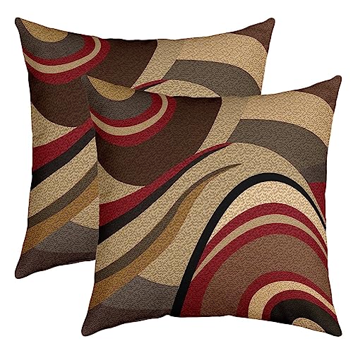 2er Set Kissenbezüge Geometrische Kissenbezüge 50x50cm Weiche Streifen Linie Braun Grau Rot Burgund Quadrat Dekokissen für Sofa Kissenhülle Moderne Kunst Kissenbezug Sofakissen Couchkissen von Loussiesd