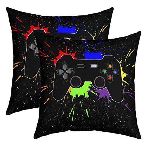 2er Set Kissenbezüge Spieler Kissenbezüge 50x50cm Weich Gaming Game Zimmer Dekor Quadrat Dekokissen für Couch Sofa Schlafzimmer Kissenhülle Gamepad Kissenbezug Sofakissen Couchkissen von Loussiesd