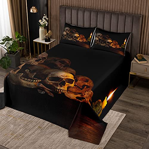 3D Schädel Thema Bettüberwurf Luxus gotisch Schädel Steppdecke für Kinder Schlafzimmer Dekor Ultra weich Retro Skelett Knochen Tagesdecke 240x260cm Wohndecke Kerzenständer Jahrgang Design von Loussiesd