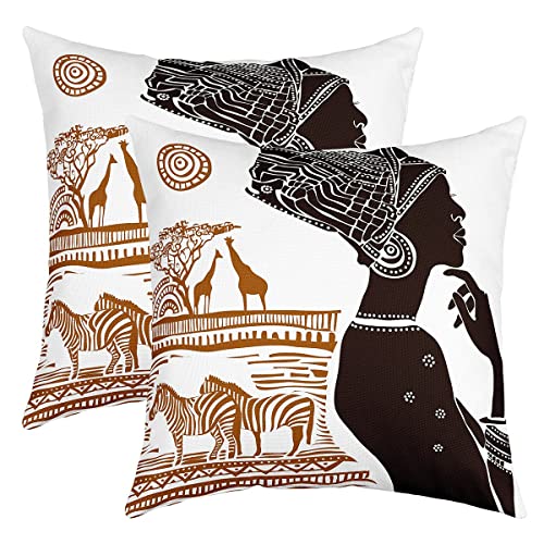Afrikanische Frau Kissenbezüge 60x60cm 2er Set Kissenbezüge Weiche afrikanische Muster Kissenbezug Kissenhülle Sofakissen Ethnische Afro Dekor Sofakissen Couchkissen für Sofa von Loussiesd