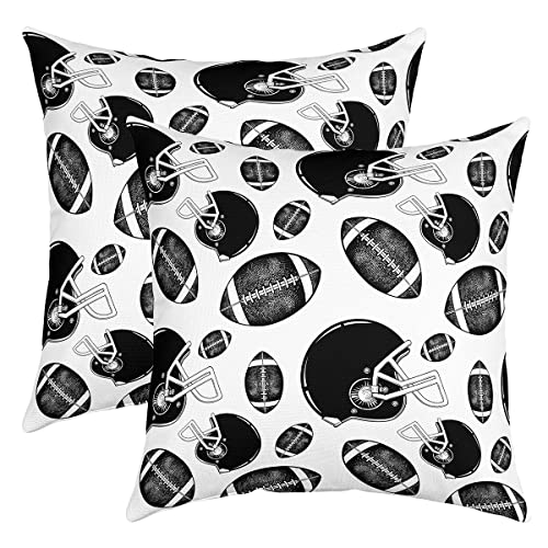 American Football Kissenbezüge 50x50cm 2er Set Kissenbezüge Weich Schwarz Weiß Football Kissenbezug Kissenhülle Kopfkissenbezug Ball Sport Dekorative Sofakissen Couchkissen für Auto Stuhl Bett von Loussiesd