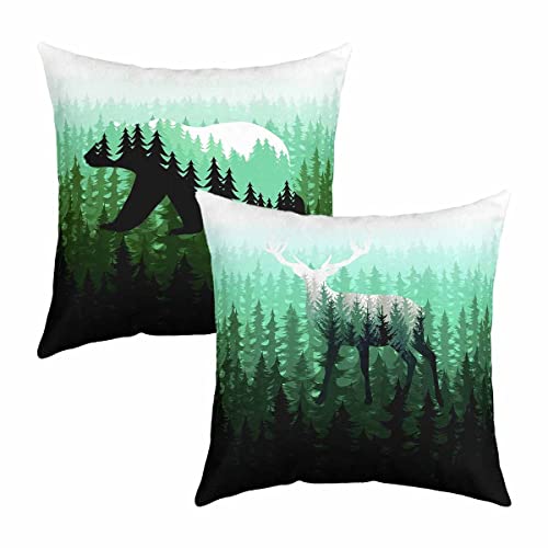 Bär Kissenbezüge 40x40cm 2er Set Kissenbezüge Weich Hirsch Kissenbezug Dekor Kissenhülle für Wohnzimmer Sofakissen Couchkissen Botanische Wald Wild Tier Grün Dekorative Dekokissen für Sofa Stuhl von Loussiesd