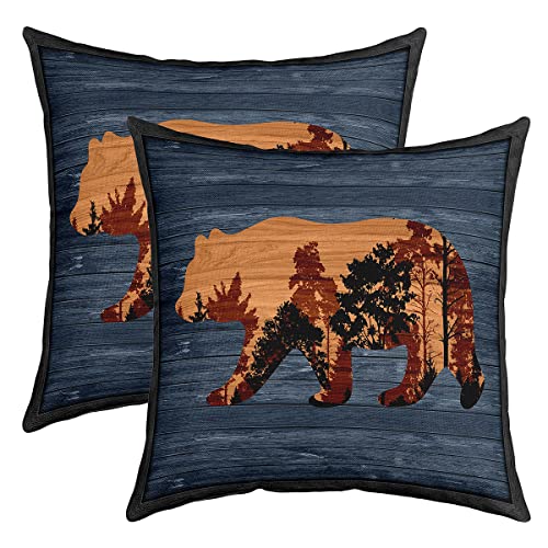 Bär Kissenbezüge 40x40cm Schlafsofa 2er Set Kissenbezüge Bär Sofakissen Couchkissen Kissenhütte Rustikale Kabine Land Natur Wildtiere Bär Blau Camper Kissenbezug Bauernhaus Inserts von Loussiesd