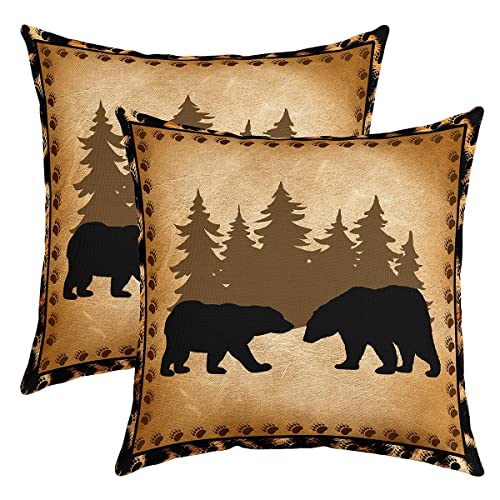 Bär Kissenbezug Kissenhülle Boys Wild Tiere Kissenbezüge 45x45cm 2er Set Kissenbezüge Natur Wildtiere Bär Sofakissen Couchkissen Botanischer Baum Natural Braun Exotisch Style Dekokissens von Loussiesd