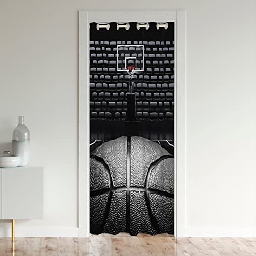 Basketball Vorhang Sports Spiele Schrank Türvorhang 106x203cm für Schlafzimmer Wohnzimmer Gardines 3D Isolierter Wärmevorhang für Schlafzimmer Basketball Arena Vorhang für Innentür Raumteiler von Loussiesd