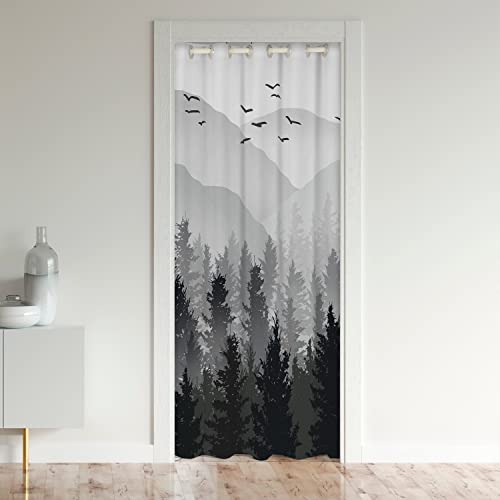 Berg Türvorhang 150x203cm für Tür Privatsphäre Wild Natur Baum Schrank Vorhang für Innentür Raumteiler für Schlafzimmer Wohnzimmer Grau Natürliche Isolierter Wärmevorhang Raumteiler Gardinen Vorhänge von Loussiesd