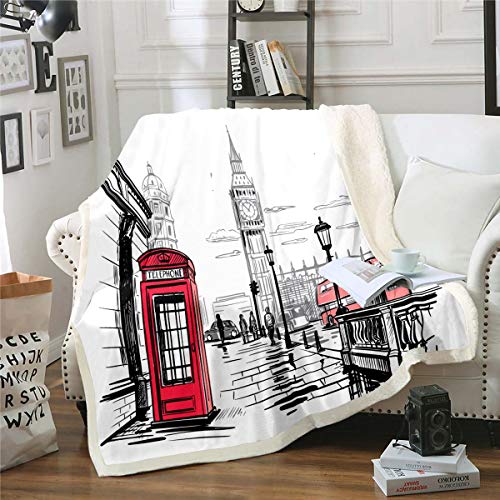 Big Ben Fleece Kuscheldecke Telefonzelle Drucken Decke Modern London Theme Decke für Raumdekor Berühmtes Stadtbild Flanell Fleecedecke 150x200cm von Loussiesd