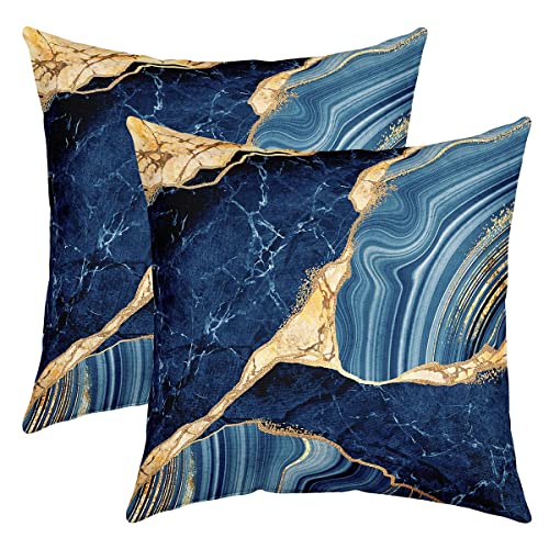 Blau Marmor Kissenbezüge 60x60cm 2er Set Kissenbezüge Modern Marmor Aesthetic Sofakissen Couchkissen Retro Watercolor Kunstwerke Design Kissenbezug Kissenhülle Gold Blau Dekokissens Zimmer Dekor von Loussiesd