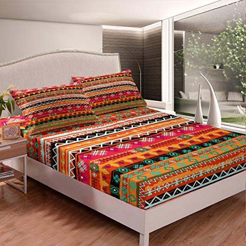 Boho Geometrisches Muster Bettlaken Set Böhmischer Stil Spannbetttuch 90x200cm Für Kinder Kleinkind Teenager Stammesstreifen Spannbettlaken Exotische Zigeuner Bettdecke Schlafzimmer Dekor 2St von Loussiesd