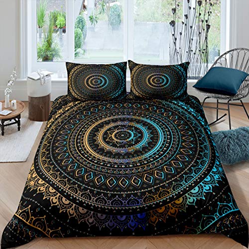 Loussiesd Boho Mandala Betten Set B?hmischen Stil Bettw?sche Set 135x200cm Für Kinder Erwachsene Chic Hippie Mandala Bettbezug Set Exotisch Blumen Schlafzimmer Dekor 2St von Loussiesd