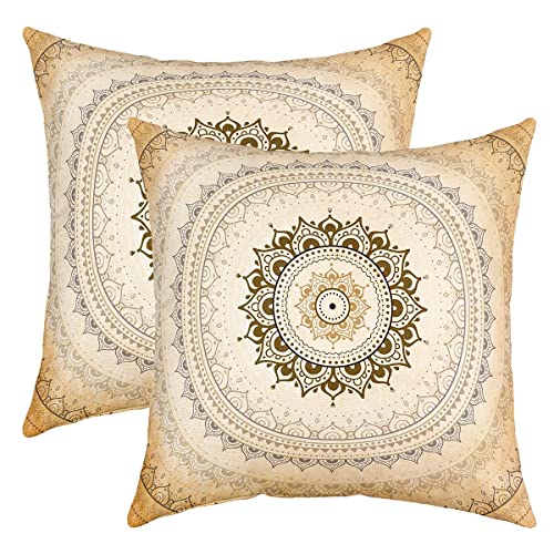 Boho Mandala Kissenbezüge 60x60cm 2er Set Kissenbezüge Weich Kinder Bohemian Style Sofakissen Couchkissen für Hippie Mandala Kissenbezug Kissenhülle Gold Exotisch Floral Drucken Dekokissens von Loussiesd