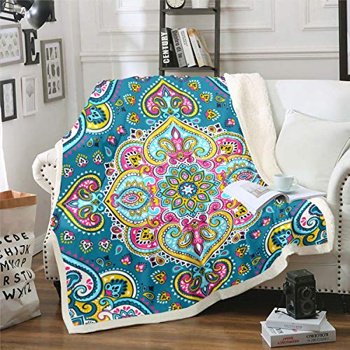 Boho Mandala Wohndecke Flanell Fleecedecke im böhmischen Stil für Sofa Couch Teens Bunte Hippie Mandala Kuscheldecke Exotische Blumen Couchdecke Schlafzimmer Dekor Decke 150x200cm von Loussiesd