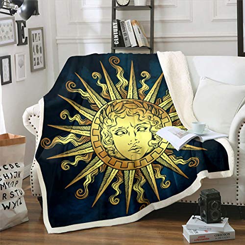 Boho Sonne Kuscheldecke Decke im böhmischen Stil für Sofa Couch Bett Exotisches Design Fleece Wohndecke Ultra Soft Retro Vintage Warme Couchdecke Raumdekor Plüsch Flanell Fleecedecke 220x240cm von Loussiesd