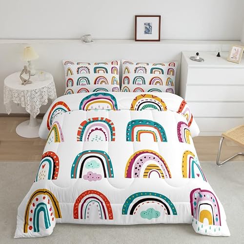 Bunt Boho Regenbogen Steppbett Niedlich Regenbogen Bettdecke 135x200cm Bunt Streifen 4-Jahreszeiten Bettdecke für Kinder Jungs Lieblich Cartoon Regenbogen Steppdecke Dekor Winter Sommer Bettdecke von Loussiesd