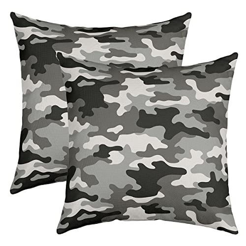 Camouflage Kissenbezüge 40x40cm 2er Set Kissenbezüge Weich Camo Dekorative Sofakissen Couchkissen Zimmer Dekorative Military Stil Kissenbezug Kissenhülle Grau Schwarz Dekokissens von Loussiesd