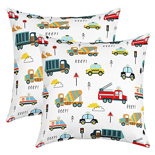 Cartoon Auto Kissenbezüge 40x40cm Kinder Baustelle Auto Kissenhülle für Jungen Cute LKWs 2er Set Kissenbezüge Kissenbezug Atmungsaktiv Vehicles Dekokissen Zimmer Dekor Sofakissen Couchkissen von Loussiesd