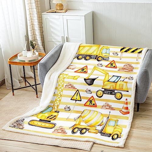 Cartoon Auto Kuscheldecke Construction Decke 130x150cm für Jungen Mädchen Gelb Bagger Wohndecke Baustelle Autos Flanell Fleecedecke Mikrofaser Couchdecke Sammlung für Couch von Loussiesd