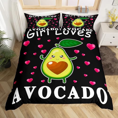 Cartoon Avocado Betten Set Nur ein Mädchen Wer liebt Avocado Bettwäsche Set 135x200cm für Kinder Jungs Mädchen Niedlich Avocado Bettbezug Set Kawaii Obst Bettdeckenbezug 2Stück Reißverschluss von Loussiesd