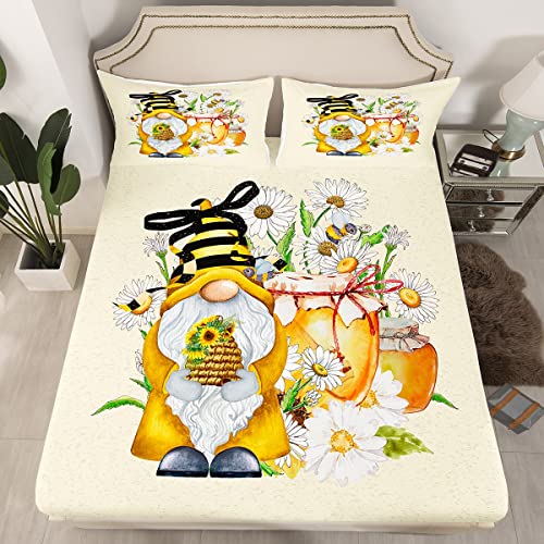 Cartoon Biene Spannbetttuch Bienenstock Honig Spannbettlaken 90x200cm für Jungen Bauernhaus Tiers Bettlaken Set Floral Botanical Bettdeckenbezug 2Stück von Loussiesd