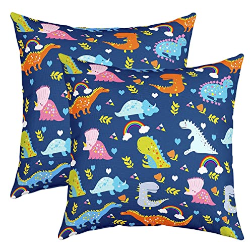 Cartoon Dinosaurier Umkehrbar Kissenbezüge 40x40cm 3D Dino Square Kissenhülle 2er Set Kissenbezüge für Bett Sofa Couch Die ganze Saison Netter Dschungel Dino Kissenbezug Wildes Tier Dekor von Loussiesd