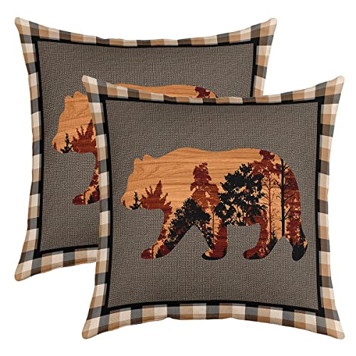 Cute Bär Kissenbezüge 50x50cm 2er Set Kissenbezüge Weich Wild Tiere Pattern Sofakissen Couchkissen Natur Wildtiere Bär Kissenbezug Kissenhülle Western Bauernhaus Orange Grey Dekokissens von Loussiesd