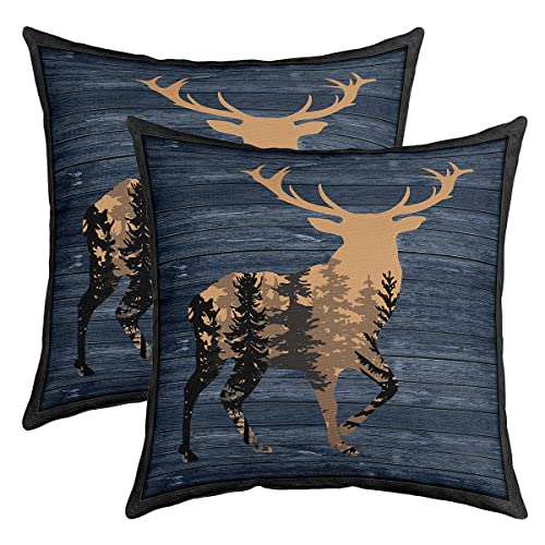 Cute Hirsch Kissenbezüge 40x40cm Schlafsofa 2er Set Kissenbezüge Hirsch Hunting Sofakissen Couchkissen Kissenhütte Geweih Western Bauernhaus Fürest Blau Braun Wildtier Kissenbezug Kissen Fall von Loussiesd