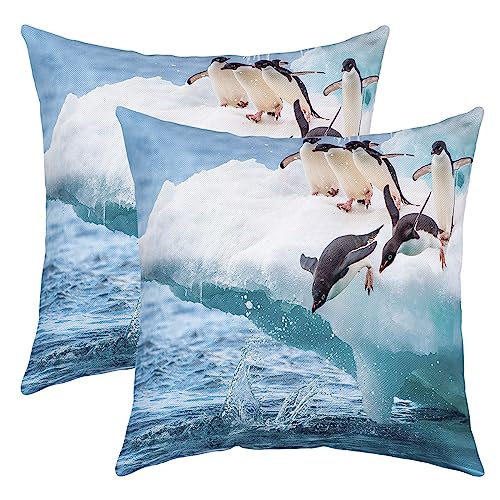 Cute Polar Tier Kissenbezüge 50x50cm Kinder Pinguin Kissenhülle Natur 2er Set Kissenbezüge Kissenbezug Atmungsaktiv Schneewittchen Winter Dekor Dekokissen Lieblich Tier Sofakissen Couchkissen von Loussiesd