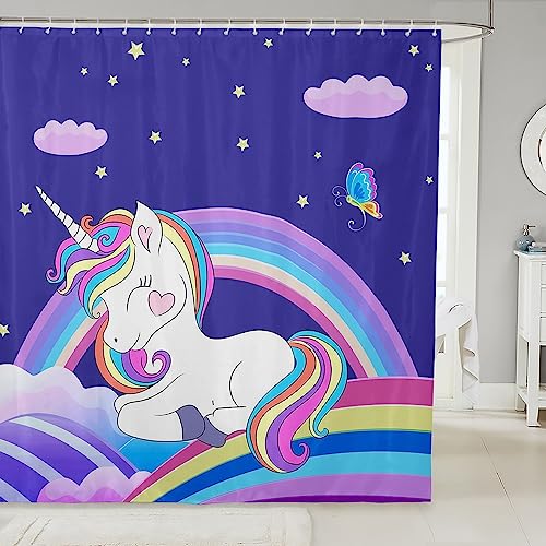Cute Regenbogen Einhorn Duschvorhang Textil Mädchen Einhorn Duschvorhang 180x180cm Cartoon Einhorn Duschvorhang für Kinder Magisch Einhorn Raumdekoration Traumhaft Pferd Drucken Leicht Duschvorhang von Loussiesd