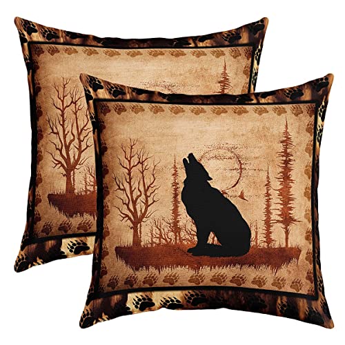 Cute Wölfe Kissenbezüge 45x45cm 2er Set Kissenbezüge Weich für Mädchen Jungen Wölfe Heulen Sofakissen Couchkissen Tiere Wölfe BaumKissenbezug Kissenhülle Exotisch Style Braun Schwarz Dekokissens von Loussiesd