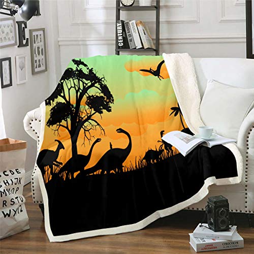 Dinosaurier Wohndecke Dschungeltiere Muster Kuscheldecke für Sofa Couch Erwachsene Tropische Bäume Flanell Fleecedecke Wild Dino Couchdecke Wildlife Stil Raumdekor 220x240cm von Loussiesd