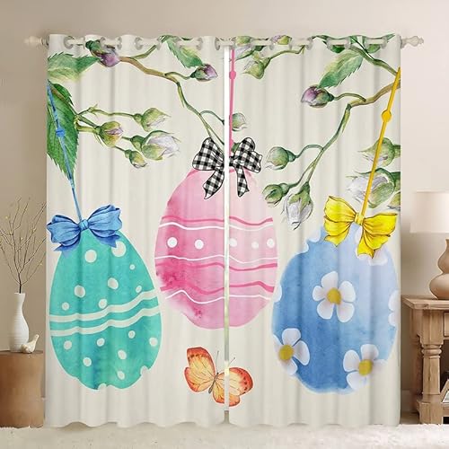 Eier Bettwäsche Blickdichte Vorhänge Kinder Bunt Eier Muster Fenstervorhang 245x140cm Ostern Eier Vorhänge für Dekor Leicht Ostern Thema Colroful für Schlafzimmer Wohnzimmer von Loussiesd