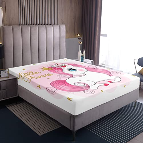 Einhorn Bettlaken Karikatur Verträumtess Pferd Spannbetttuch 140x200cm für Kinder Kleinkind Fantasie Einhorn Themed Spannbettlaken Rosa Princess Stil Bettdecke Raumdekor für Schlafzimmer Dekor von Loussiesd