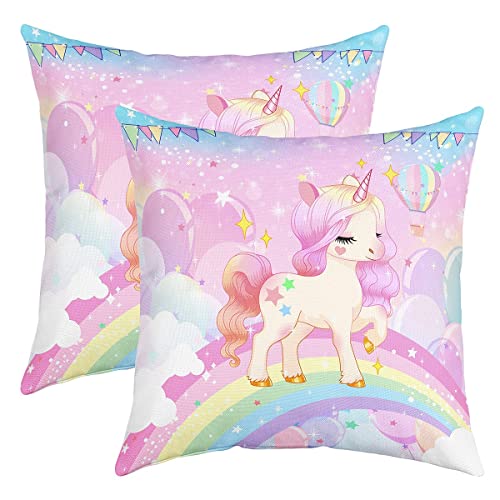 Einhorn Kissenbezug Kissenhülle Kissenbezüge 55x55cm 2er Set Kissenbezüge Weich für Kinder Traumhaft Pferd Dekorative Sofakissen Couchkissen Einhorn Glitzer Regenbogen Rosa Lila Dekokissens von Loussiesd