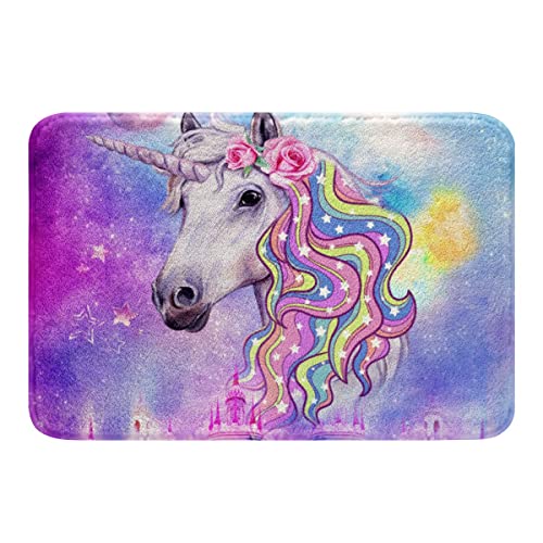 Einhorn Weich Vlies Badteppiche Galaxis Schloss Einhorn Dekor Badezimmerteppich Kinder Jungen Verträumt Einhorn Polyester Badematte 50x80cm Fantasie Einhorn Tier für Badezimmer boden Badvorleger von Loussiesd