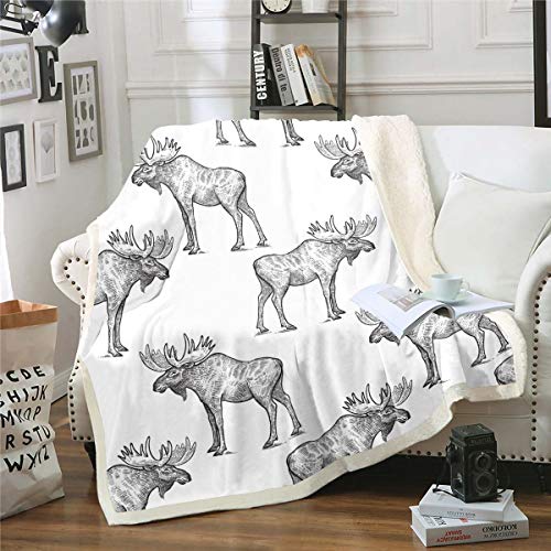 Elch Kuscheldecke Wildtier Thema Couchdecke für Stuhl Sofa Couch Cartoon Elch Plüsch Wohndecke Atmungsaktiv Grau Wildlife Style Flanell Fleecedecke Raumdekor 130x150cm von Loussiesd