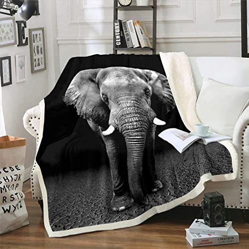 Elefant Plüschdecke 150x200cm 3D Elefantendruck Kuscheldecke für Kinder Jungen Erwachsene Wildtiermuster Wohndecke Weiche Fuzzy Flanell Fleecedecke Schlafsofa Couch Decke Schwarz von Loussiesd