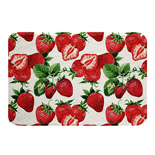 Erdbeere Indoor Fußmatte Rot Kawaii Strawberries Badematte 50x80cm mit rutschfestem Gummirücken Frischs Obst Vorne Badvorleger Saugfähiger Eingang Badteppiche Innen Badezimmerteppich Waschbar von Loussiesd