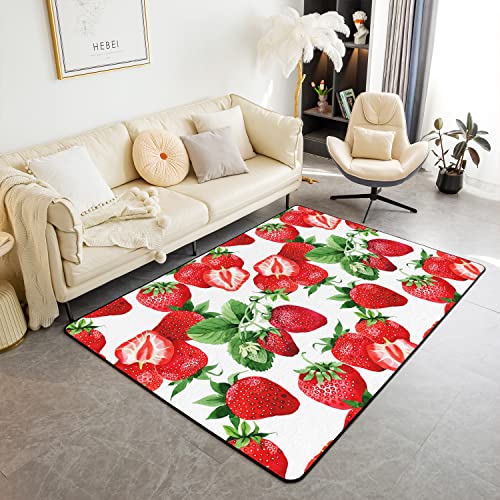 Erdbeere Weich Teppich 150x200cm Wetterfest Rot Kawaii Strawberries Teppich Indoor Mattes with Fresh Fruit Wohnzimmer Teppich Super Entrance Teppich Insides Maschinen Waschbar für Küche und Balkon von Loussiesd