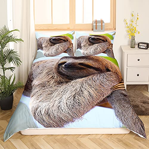 Faultier Bettwäsche Set 135x200cm für Mädchen Jungen Kinder Nettes Tiermuster Bettbezug Set Langsames Faultier Bedruckte Betten Set Dekorative Wildlife Style Bettwäsche Kollektion 2St von Loussiesd