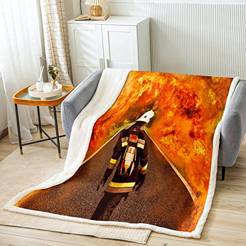 Feuerwehrmann Kuscheldecke Feuerwehrmann Bedruckte Decke für Sofa Couch Bett Brennendes Feuer Fleece Wohndecke Feuerwehr Held Warm Couchdecke Raumdekor Plüsch Flanell Fleecedecke 100x130cm von Loussiesd